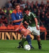 21 May 1997; Roy Keane of Republic of Ireland in action against Thomas Hanselmann of Liechtenstein during the FIFA World Cup 1998 Group 8 Qualifying match between Republic of Ireland and Liechtenstein at Lansdowne Road in Dublin. Photo by David Maher/Sportsfile