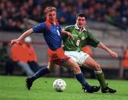 21 May 1997; Roy Keane of Republic of Ireland in action against Christoph Frick of Liechtenstein during the FIFA World Cup 1998 Group 8 Qualifying match between Republic of Ireland and Liechtenstein at Lansdowne Road in Dublin. Photo by Brendan Moran/Sportsfile