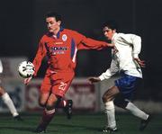 27 November 1998; Stephen Geoghegan of Shelbourne in action against Alan Mahon of UCD during the Harp Lager National League Premier Division match between Shelbourne and UCD at Tolka Park in Dublin. Photo by David Maher/Sportsfile