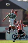 20 September 1998; Tony Cousins of Shamrock rovers in action against Stuart Gauld of Derry City during the Harp Lager National League Premier Division match between Shamrock Rovers and Derry City at Tolka Park in Dublin. Photo by Brendan Moran/Sportsfile
