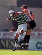 20 September 1998; Tony Cousins of Shamrock rovers in action against Stuart Gauld of Derry City during the Harp Lager National League Premier Division match between Shamrock Rovers and Derry City at Tolka Park in Dublin. Photo by Brendan Moran/Sportsfile