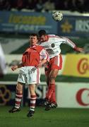 23 October 1998; Trevor Molloy of St Patrick's Athletic in action against Derek Coughlan of Cork City during the Harp Lager National League Premier Division match between St Patrick's Athletic and Cork City at Richmond Park in Dublin. Photo by Damien Eagers/Sportsfile