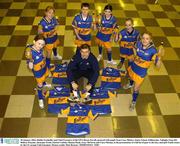 30 January 2004; Dublin Footballer and Chief Executive of the GPA Dessie Farrell, pictured with pupils from Cnoc Mhuire, Senior School, Killinarden, Tallaght, from left, Melissa Waynne, Jarmaine Forde, Patrick Carlisle, Shauna Healy, Gary McNevin and Ciara Mooney at the presentation of a full kit of gear to the boys and girls Gaelic teams by the C&C group( Club Energise). Picture credit; Matt Browne / SPORTSFILE *EDI*