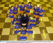 30 January 2004; Dublin Footballer and Chief Executive of the GPA Dessie Farrell, pictured with pupils from Cnoc Mhuire, Senior School, Killinarden, Tallaght, from left, Melissa Waynne, Jarmaine Forde, Patrick Carlisle, Shauna Healy, Gary McNevin, and Ciara Mooney at the presentation of a full kit of gear to the boys and girls Gaelic teams by the C&C group( Club Energise). Picture credit; Matt Browne / SPORTSFILE *EDI*