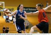 31 January 2004; Sarah Jane O'Connell, Vienna Woods Glanmire, in action against Vivienne Shaw, Drimagh Dynamos. Junior Women's Final, Drimagh Dynamos v Vienna Woods Glanmire, The ESB Arena, Tallaght, Dublin. Picture credit; David Maher / SPORTSFILE *EDI*