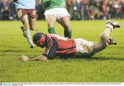 31 January 2004; Mike Mullins, Munster, goes over for his try against Bourgoin. Heineken European Cup 2003-2004, Pool 5, Round 6, Munster v Bourgoin, Thomond Park, Limerick. Picture credit; Matt Browne / SPORTSFILE *EDI*