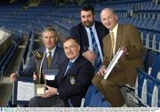 2 February 2004; At the AIB GAA Club of the Year Awards 2003 in Croke Park are members of the St Jude's GAA Club, Dublin, who won AIB GAA Club of the Year for 2003 along with Leinster GAA Club of the Year and Dublin GAA Club of the Year, from left, Colum Grogan, John Brady, Chairman, Charles Moran and Nick Finnerty. Croke Park, Dublin. Picture credit; Ray McManus / SPORTSFILE *EDI*