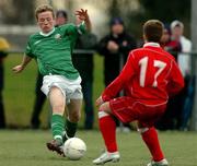 4 February 2004; Kieran Reilly, Republic of Ireland U-15, in action against Wales U-15's Nathan Richards. U-15 Friendly, Republic of Ireland U-15 v Wales U-15, AUL Complex, Clonshaugh, Dublin. Picture credit; David Maher / SPORTSFILE *EDI*