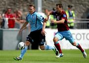 7 July 2013; Ian Ryan, Shelbourne, in action against Declan O'Brien, Drogheda United. Airtricity League Premier Division, Drogheda United v Shelbourne, Hunky Dorys Park, Drogheda, Co. Louth. Picture credit: Peter Fitzpatrick / SPORTSFILE