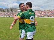 7 July 2013; David Foran, left, Kerry, celebrates victory with team-mate Conor Jordan after the game. Electric Ireland Munster GAA Football Minor Championship Final, Kerry v Tipperary, Fitzgerald Stadium, Killarney, Co. Kerry. Picture credit: Barry Cregg / SPORTSFILE
