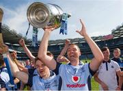 7 July 2013; Dublin's Michael Carton and Niall McMorrow, left, celebrate with the Bob O'Keeffe cup. Leinster GAA Hurling Senior Championship Final, Galway v Dublin, Croke Park, Dublin. Picture credit: Brian Lawless / SPORTSFILE