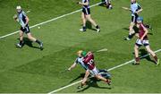 7 July 2013; David Burke, Galway, shoots to score his side's second goal despite the efforts of Paul Schutte, Dublin. Leinster GAA Hurling Senior Championship Final, Galway v Dublin, Croke Park, Dublin. Picture credit: Brian Lawless / SPORTSFILE