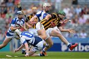 7 July 2013; Daniel O'Connor, Kilkenny, in action against Jason Stanley and Ciaran Ryan, left, Laois. Electric Ireland Leinster GAA Hurling Minor Championship Final, Laois v Kilkenny, Croke Park, Dublin. Picture credit: Brian Lawless / SPORTSFILE