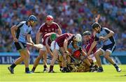 7 July 2013; Dublin players Ryan O'Dwyer and Joseph Boland battle with Galway players Shane Kavanagh, Andrew Smith and David Burke for possession. Leinster GAA Hurling Senior Championship Final, Galway v Dublin, Croke Park, Dublin. Picture credit: Ray McManus / SPORTSFILE