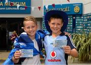 7 July 2013; Dublin supporters, from the St. Marks Club in Tallaght, Ross Byrne, left, and Conor Burke, both age ten, before the game. Leinster GAA Hurling Senior Championship Final, Galway v Dublin, Croke Park, Dublin. Picture credit: Ray McManus / SPORTSFILE