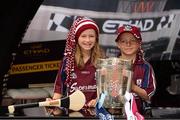 7 July 2013; Galway supporters Saoirse Moore, aged 10, and Mac Dara Moore, aged 8, from Portumna, with the Liam MacCarthy cup before the game. Leinster GAA Hurling Senior Championship Final, Galway v Dublin, Croke Park, Dublin. Picture credit: Ray McManus / SPORTSFILE