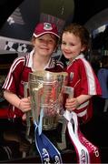 7 July 2013; Galway supporters Caroline and Laura Mitchell, from Ballygar, with the Liam MacCarthy cup before the game. Leinster GAA Hurling Senior Championship Final, Galway v Dublin, Croke Park, Dublin. Picture credit: Ray McManus / SPORTSFILE