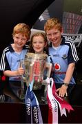 7 July 2013; Dublin supporters Cian, aged 8, Caoimhe, aged 7, and Cillian callaghan, aged 11, from Lucan,  with the Liam MacCarthy cup before the game. Leinster GAA Hurling Senior Championship Final, Galway v Dublin, Croke Park, Dublin. Picture credit: Ray McManus / SPORTSFILE