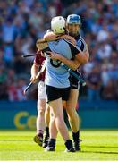 7 July 2013; Dublin players Liam Rushe, 6, and Joseph Boland celebrate after the final whistle. Leinster GAA Hurling Senior Championship Final, Galway v Dublin, Croke Park, Dublin. Picture credit: Ray McManus / SPORTSFILE