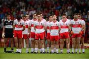 6 July 2013; The Derry team stand for the National Anthem before the start of the game. GAA Football All-Ireland Senior Championship, Round 2, Derry v Down, Celtic Park, Derry. Photo by Sportsfile