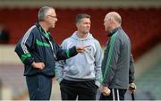 8 July 2013; Limerick manager John Allen, left, in conversation with selectors Donagh O'Donnell, centre, and Eamonn Meskell, right, during squad training ahead of their Munster GAA Hurling Senior Championship Final against Cork on Sunday July the 14th. Limerick Hurling Squad Training, Gaelic Grounds, Limerick. Picture credit: Diarmuid Greene / SPORTSFILE