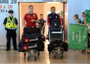 10 July 2013; Jamie Heaslip, left, and Simon Zebo, British & Irish Lions, pictured on their arrival home following their side's series victory over Australia in the British & Irish Lions Tour 2013. Dublin Airport, Dublin. Picture credit: Brian Lawless / SPORTSFILE