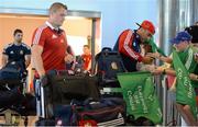 10 July 2013; Rob Kearney, left, Jamie Heaslip, and Simon Zebo, right, British & Irish Lions, pictured on their arrival home following their side's series victory over Australia in the British & Irish Lions Tour 2013. Dublin Airport, Dublin. Picture credit: Brian Lawless / SPORTSFILE