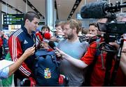 10 July 2013; Jonathan Sexton, British & Irish Lions, pictured on his arrival home following the side's series victory over Australia in the British & Irish Lions Tour 2013. Dublin Airport, Dublin. Picture credit: Brian Lawless / SPORTSFILE