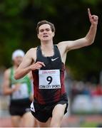 2 July 2013; Cameron Page, Australia, celebrates winning the 1 Mile Men at the 62nd Cork City Sports. Cork Institute of Technology, Bishopstown, Cork. Picture credit: Diarmuid Greene / SPORTSFILE