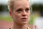 2 July 2013; Ailis McSweeney, Ireland, after being disqualified from the 100m Women at the 62nd Cork City Sports. Cork Institute of Technology, Bishopstown, Cork. Picture credit: Diarmuid Greene / SPORTSFILE