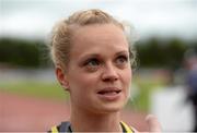 2 July 2013; Ailis McSweeney, Ireland, after being disqualified from the 100m Women at the 62nd Cork City Sports. Cork Institute of Technology, Bishopstown, Cork. Picture credit: Diarmuid Greene / SPORTSFILE