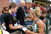 2 July 2013; Kelly Proper, Ireland, signs autographs for supporters at the 62nd Cork City Sports. Cork Institute of Technology, Bishopstown, Cork. Picture credit: Diarmuid Greene / SPORTSFILE