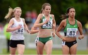 2 July 2013; Sarah Collins, Ireland, centre, Ciara Durcan, Ireland, left, and Aisha Praught, USA, right, in action during the 3000m Women at the 62nd Cork City Sports. Cork Institute of Technology, Bishopstown, Cork. Picture credit: Diarmuid Greene / SPORTSFILE