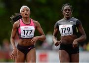 2 July 2013; Victoria Ohuruogo, England, right, on her way to winning the 400m Women,  from second place Rebecca Alexander, USA, left, at the 62nd Cork City Sports. Cork Institute of Technology, Bishopstown, Cork. Picture credit: Diarmuid Greene / SPORTSFILE