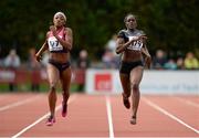 2 July 2013; Victoria Ohuruogo, England, right, on her way to winning the 400m Women,  from second place Rebecca Alexander, USA, left, at the 62nd Cork City Sports. Cork Institute of Technology, Bishopstown, Cork. Picture credit: Diarmuid Greene / SPORTSFILE