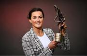 27 February 2021; Aimee Mackin of Armagh at her club Shane O'Neills with her 2020 TG4 Senior Players’ Player of the Year award at Camough in Armagh. Photo by David Fitzgerald/Sportsfile