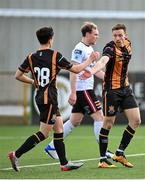 26 February 2021; David McMillan of Dundalk, right, is congratulated by team-mate Ryan O’Kane after scoring his side's first goal during the pre-season friendly match between Dundalk and Bohemians at Oriel Park in Dundalk, Louth. Photo by Seb Daly/Sportsfile