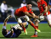 26 February 2021; Jack O'Sullivan of Munster is tackled by Rory Thornton of Cardiff Blues during the Guinness PRO14 match between Cardiff Blues and Munster at Cardiff Arms Park in Cardiff, Wales. Photo by Chris Fairweather/Sportsfile