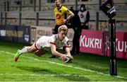 26 February 2021; Rob Lyttle of Ulster dives over to score a try which was subsequently disallowed due to a forward pass during the Guinness PRO14 match between Ulster and Ospreys at Kingspan Stadium in Belfast. Photo by John Dickson/Sportsfile