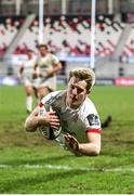 26 February 2021; Rob Lyttle of Ulster dives over to score his side's fourth try which was subsequently disallowed during the Guinness PRO14 match between Ulster and Ospreys at Kingspan Stadium in Belfast. Photo by John Dickson/Sportsfile