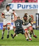 26 February 2021; Andrew Warwick of Ulster is tackled by Kieran Williams of Ospreys during the Guinness PRO14 match between Ulster and Ospreys at Kingspan Stadium in Belfast. Photo by John Dickson/Sportsfile