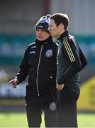 26 February 2021; Bohemians kitman Colin O'Connor, right, and manager Keith Long prior to the pre-season friendly match between Dundalk and Bohemians at Oriel Park in Dundalk, Louth. Photo by Seb Daly/Sportsfile