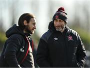 26 February 2021; Dundalk coach Filippo Giovagnoli, right, and academy manager Stephen McDonnell prior to the pre-season friendly match between Dundalk and Bohemians at Oriel Park in Dundalk, Louth. Photo by Seb Daly/Sportsfile