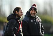 26 February 2021; Dundalk coach Filippo Giovagnoli, right, and academy manager Stephen McDonnell prior to the pre-season friendly match between Dundalk and Bohemians at Oriel Park in Dundalk, Louth. Photo by Seb Daly/Sportsfile