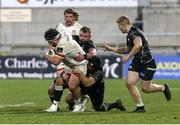 26 February 2021; Marty Moore of Ulster is tackled by Sam Parry and Morgan Morris of Ospreys during the Guinness PRO14 match between Ulster and Ospreys at Kingspan Stadium in Belfast. Photo by John Dickson/Sportsfile