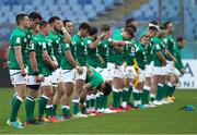 27 February 2021; The Ireland team line up for the anthems prior to the Guinness Six Nations Rugby Championship match between Italy and Ireland at Stadio Olimpico in Rome, Italy. Photo by Roberto Bregani/Sportsfile