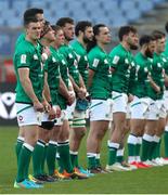 27 February 2021; The Ireland team, led by captain Jonathan Sexton, left, line up for the anthems prior to the Guinness Six Nations Rugby Championship match between Italy and Ireland at Stadio Olimpico in Rome, Italy. Photo by Roberto Bregani/Sportsfile