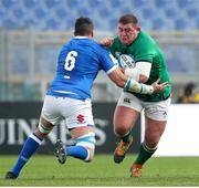 27 February 2021; Tadhg Furlong of Ireland, supported by team-mate Rónan Kelleher, is tackled by Sebastian Negri of Italy during the Guinness Six Nations Rugby Championship match between Italy and Ireland at Stadio Olimpico in Rome, Italy. Photo by Roberto Bregani/Sportsfile