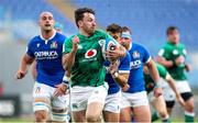 27 February 2021; Hugo Keenan of Ireland makes a break on the way to scoring his side's second try during the Guinness Six Nations Rugby Championship match between Italy and Ireland at Stadio Olimpico in Rome, Italy. Photo by Roberto Bregani/Sportsfile