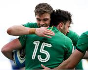 27 February 2021; Garry Ringrose of Ireland, left, congratulates team-mate Hugo Keenan, 15, on scoring their side's second try during the Guinness Six Nations Rugby Championship match between Italy and Ireland at Stadio Olimpico in Rome, Italy. Photo by Roberto Bregani/Sportsfile